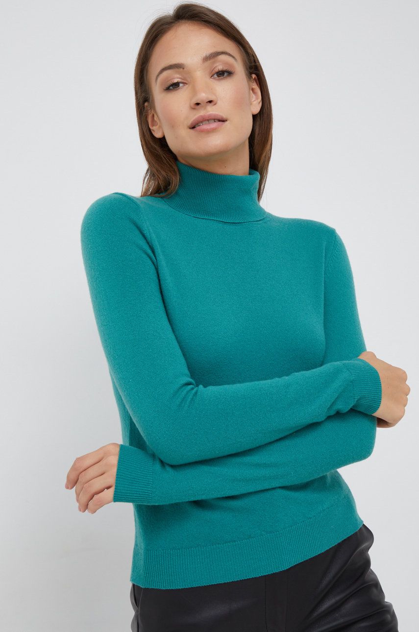 United Colors of Benetton pulover de lana femei, culoarea verde, light, cu guler answear.ro