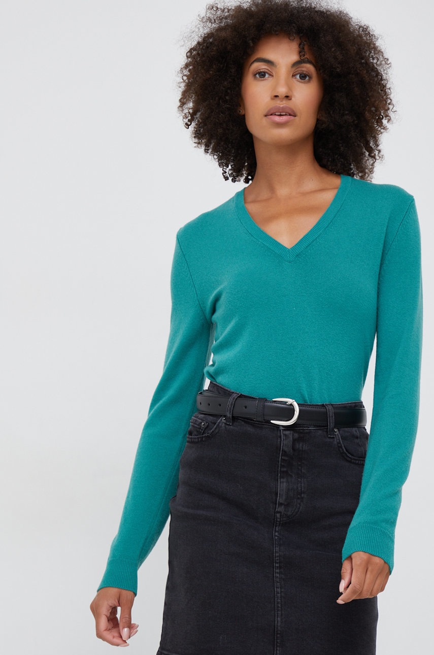 

Шерстяной свитер United Colors of Benetton женский цвет зелёный лёгкий
