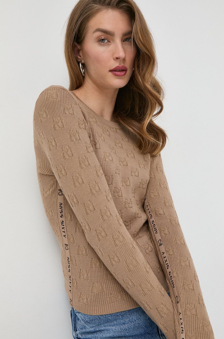 Miss Sixty pulover din amestec de lana femei, culoarea maro, light amestec