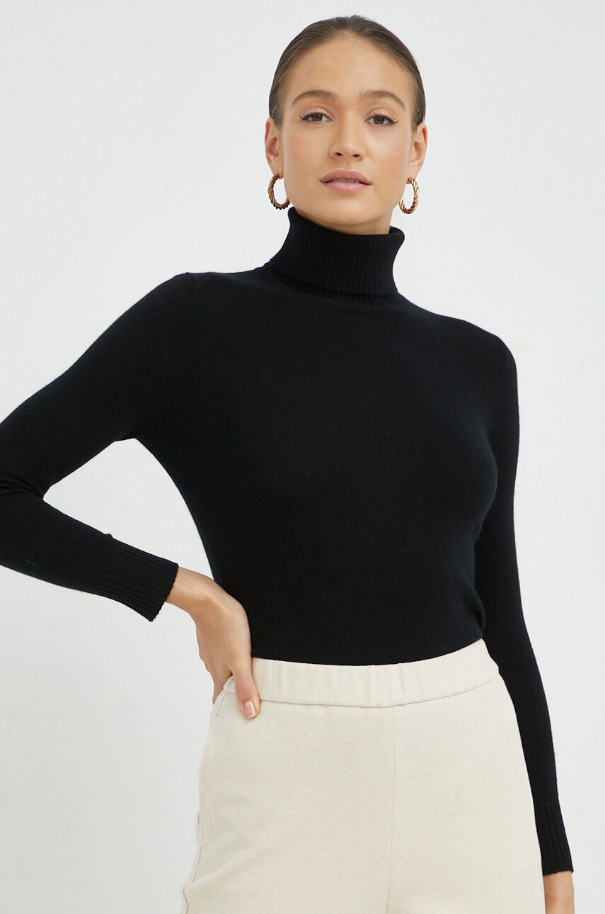 Pennyblack pulover de lana femei, culoarea negru, light, cu guler