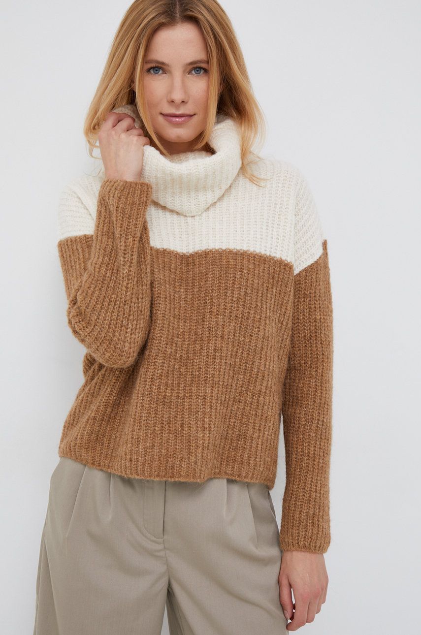 Pennyblack pulover din amestec de lana femei, culoarea maro, cu guler Amestec imagine megaplaza.ro