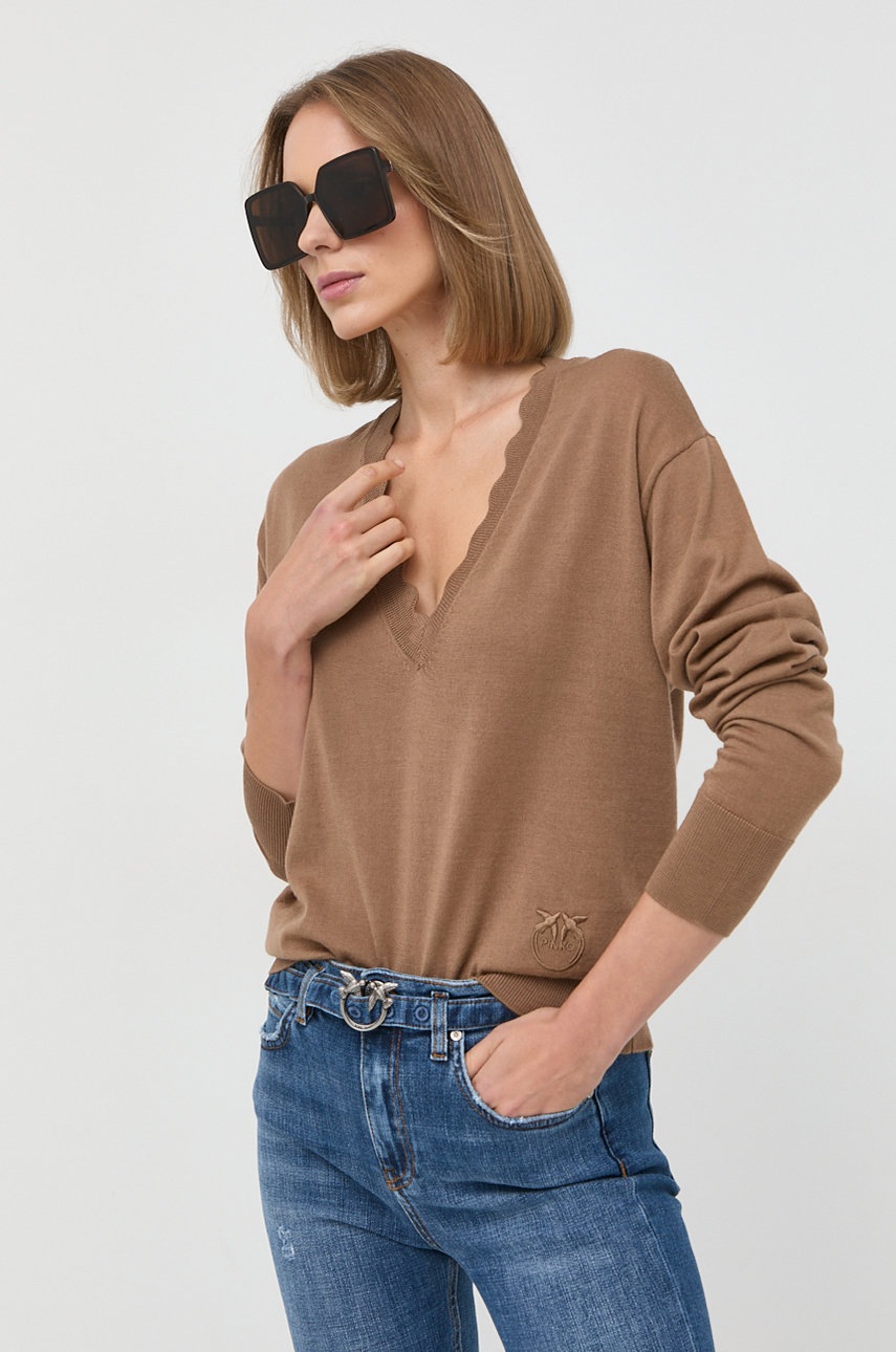 

Вълнен пуловер Pinko дамски в бежово от лека материя, Бежов