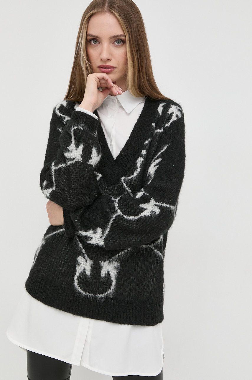 Pinko sweter z domieszką wełny damski kolor czarny