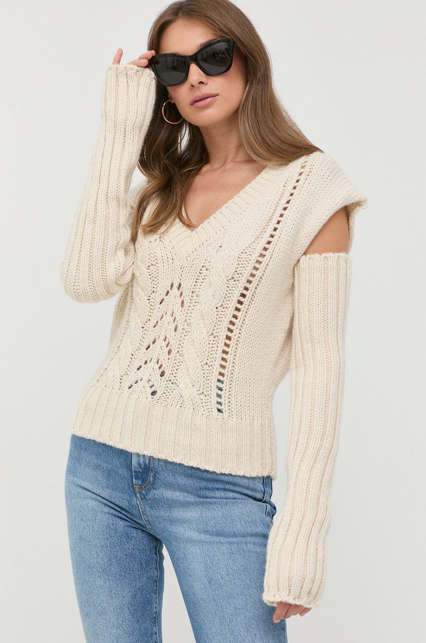Pinko sweter z domieszką wełny damski kolor beżowy ciepły