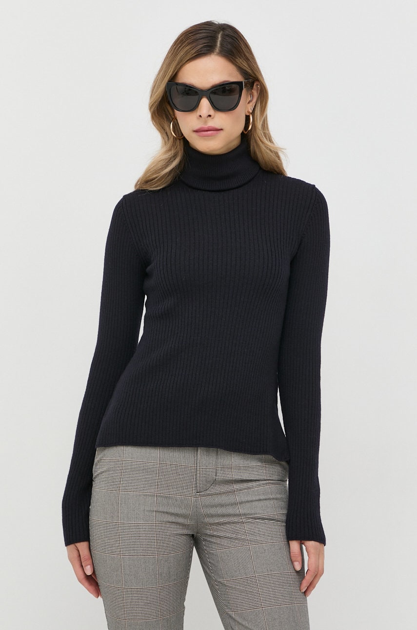 Ivy oak pulover de lana femei, culoarea albastru marin, light, cu guler