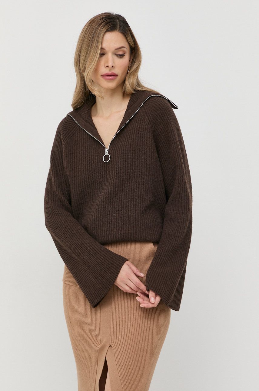 Ivy Oak sweter wełniany damski kolor brązowy lekki z golfem