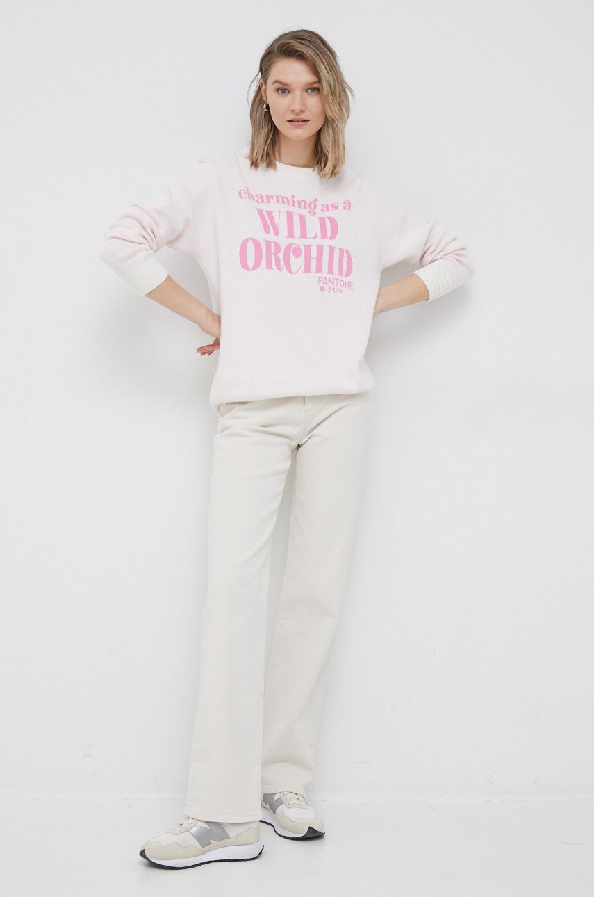 United Colors of Benetton pulover din amestec de lana X Pantone femei, culoarea roz, Amestec imagine megaplaza.ro