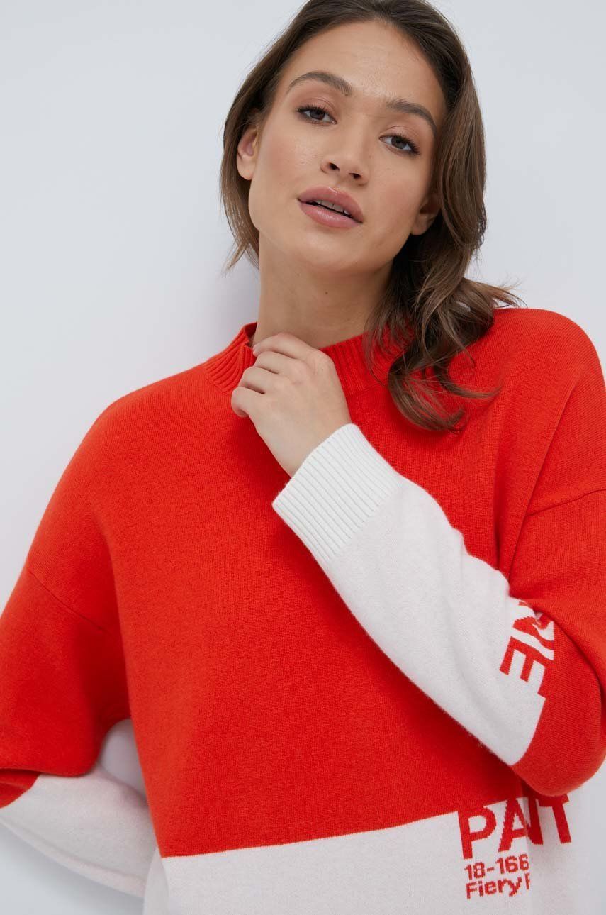 United Colors of Benetton pulover din amestec de lana X Pantone femei, culoarea portocaliu, answear.ro