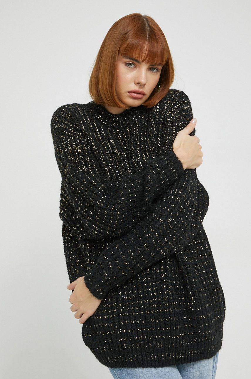Superdry pulover din amestec de lana femei, culoarea negru, călduros