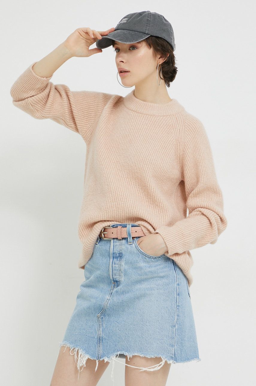 Superdry pulover din amestec de lana femei, culoarea roz,