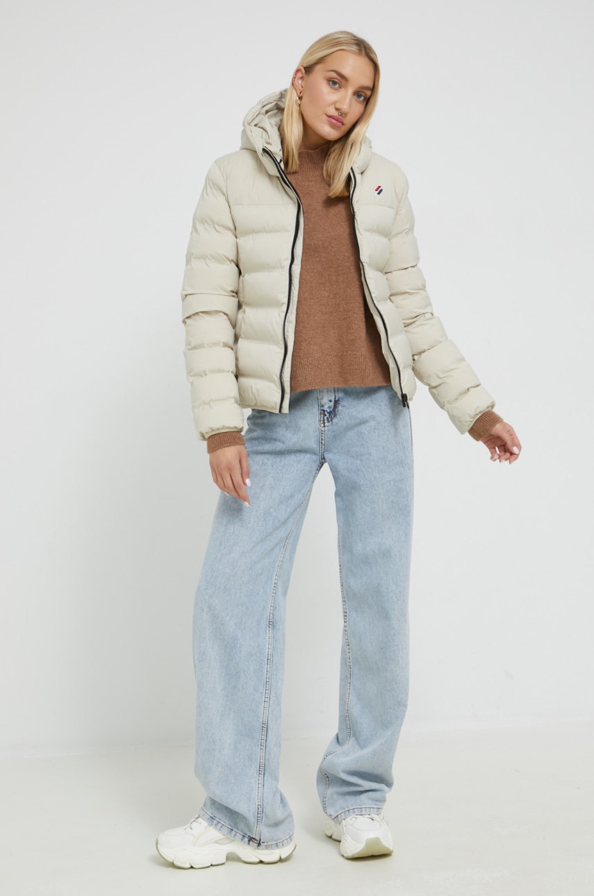 Светр з домішкою вовни Superdry жіночий колір коричневий легкий півгольф