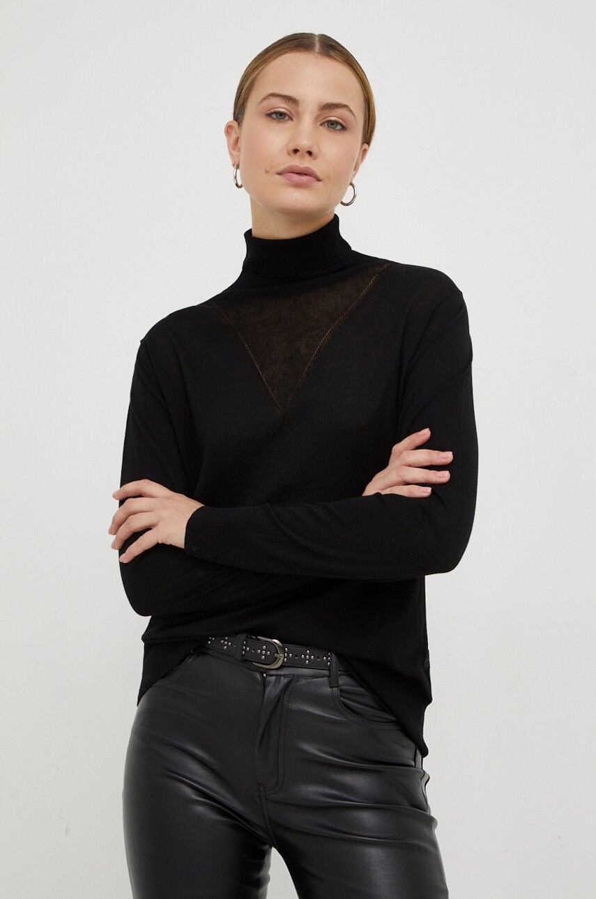 

Памучен пуловер G-Star Raw дамски в черно от лека материя с поло, Черен