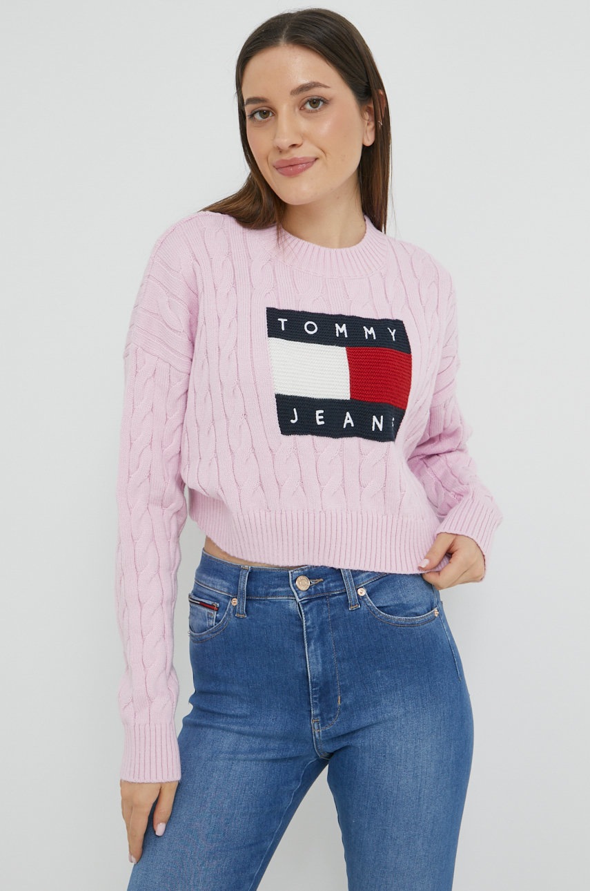 

Пуловер Tommy Jeans дамски в лилаво, Розов