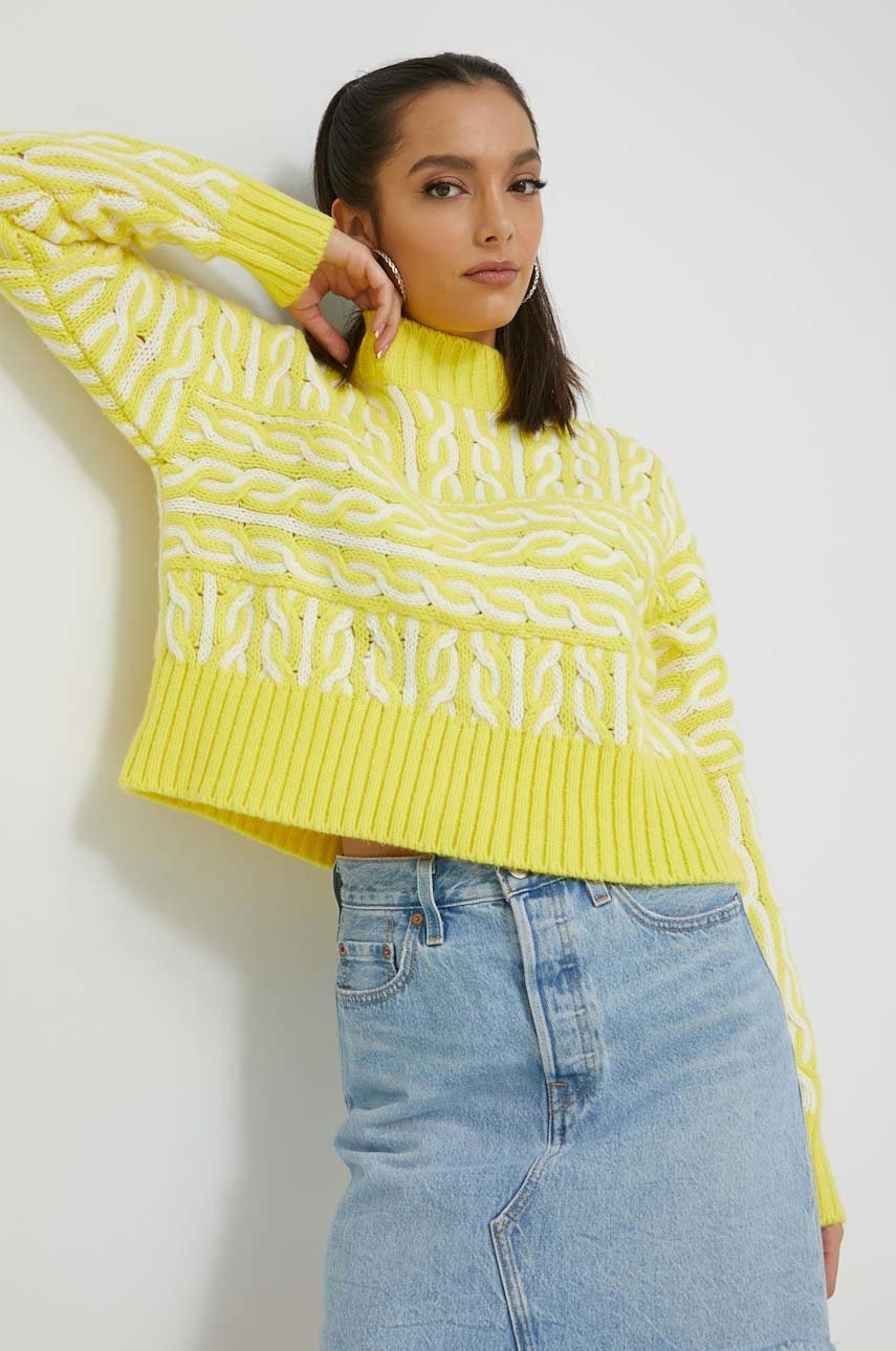 Tommy Jeans pulover femei, culoarea galben, călduros, cu turtleneck