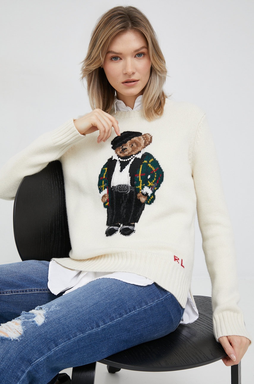 

Шерстяной свитер Polo Ralph Lauren женский цвет бежевый