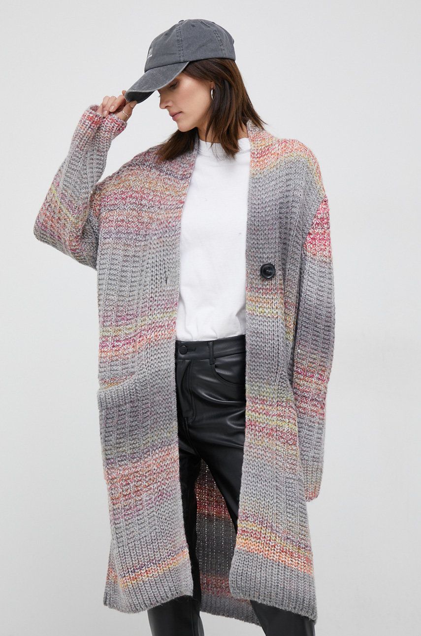 United Colors of Benetton cardigan din amestec de lana femei, culoarea gri, călduros amestec