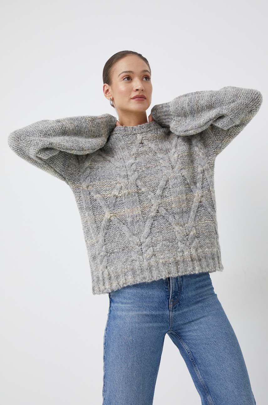 United Colors of Benetton pulover din amestec de lana femei, culoarea gri, călduros