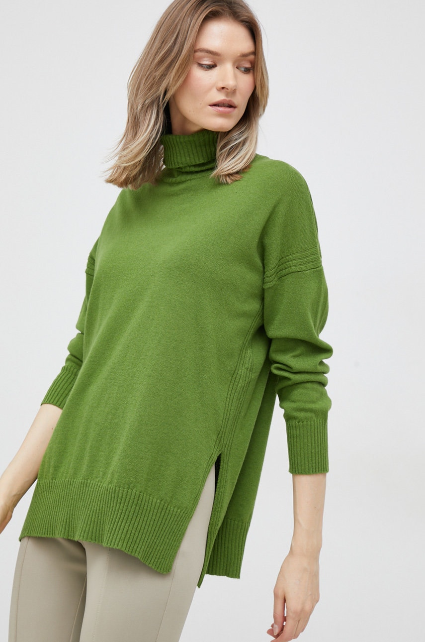 United colors of benetton pulover din amestec de lana femei, culoarea verde, light, cu guler