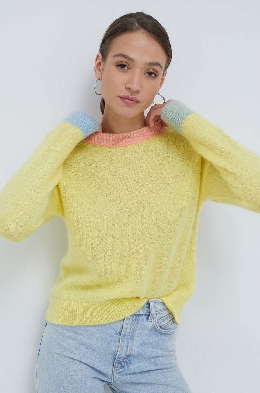 United Colors of Benetton pulover din amestec de lana femei, culoarea galben, answear.ro