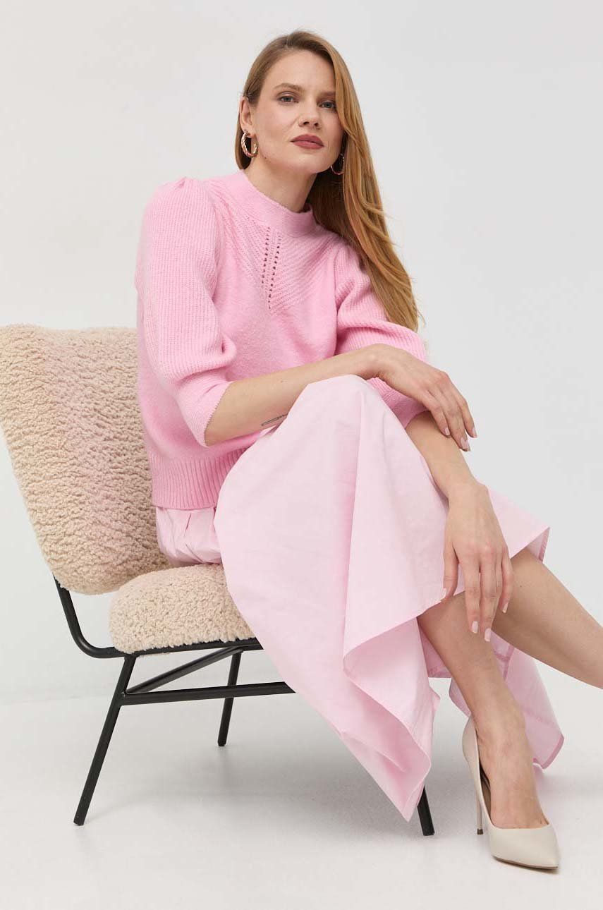 Morgan sweter z domieszką wełny damski kolor różowy lekki z półgolfem