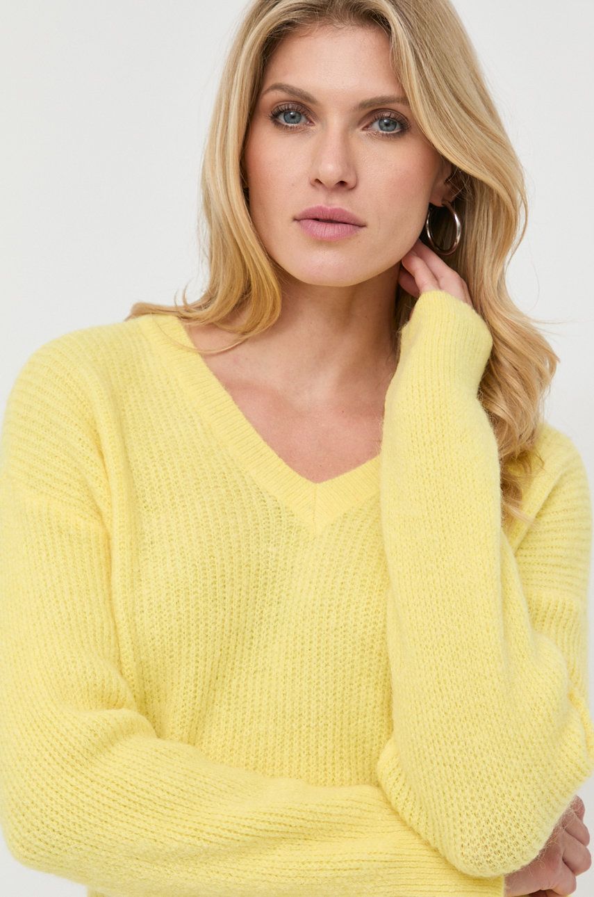 Morgan sweter z domieszką wełny damski kolor żółty