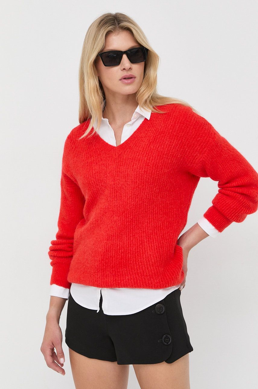 Morgan sweter z domieszką wełny damski kolor czerwony lekki