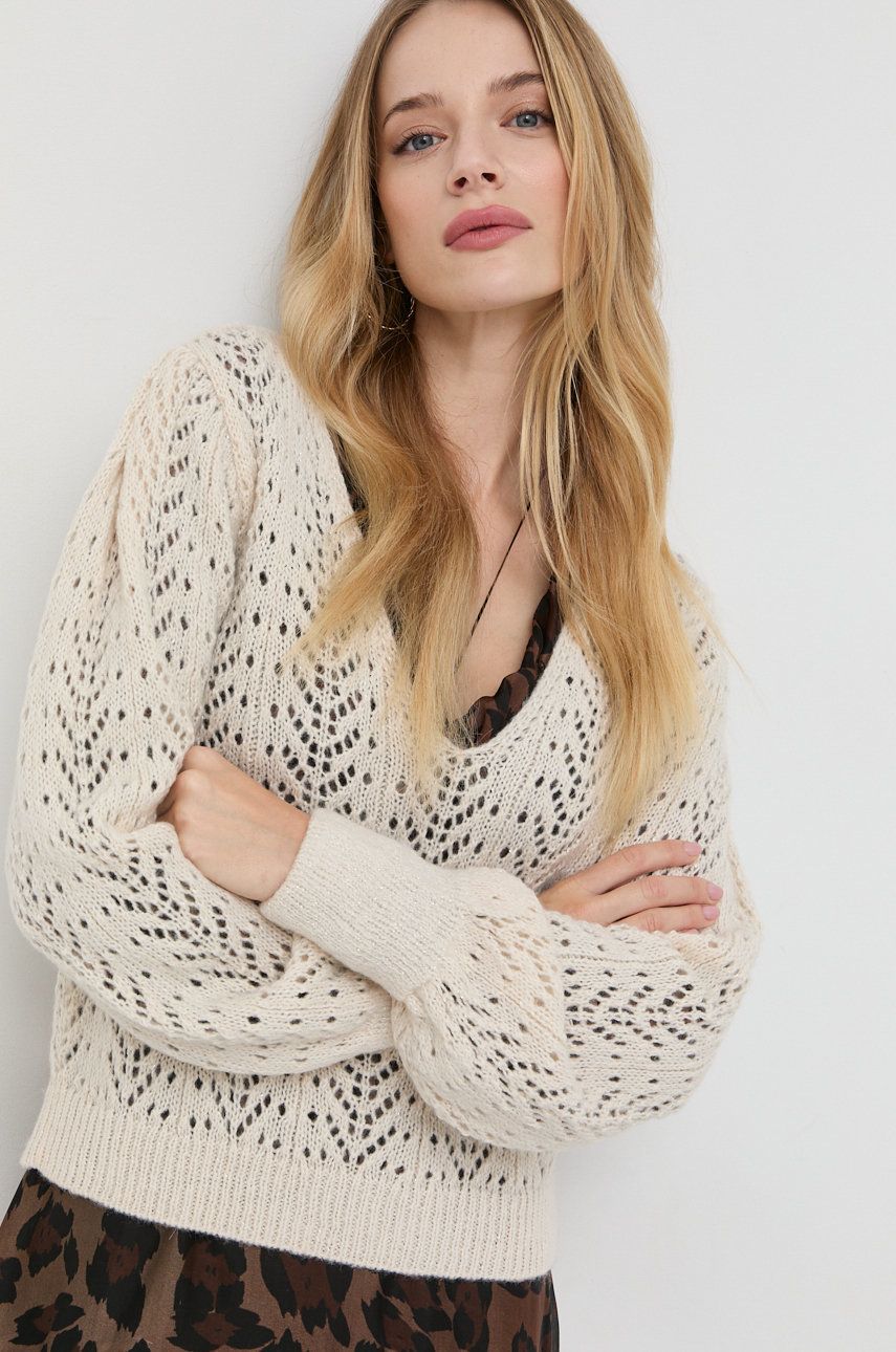 Morgan pulover din amestec de lana femei, culoarea bej, light Amestec imagine megaplaza.ro