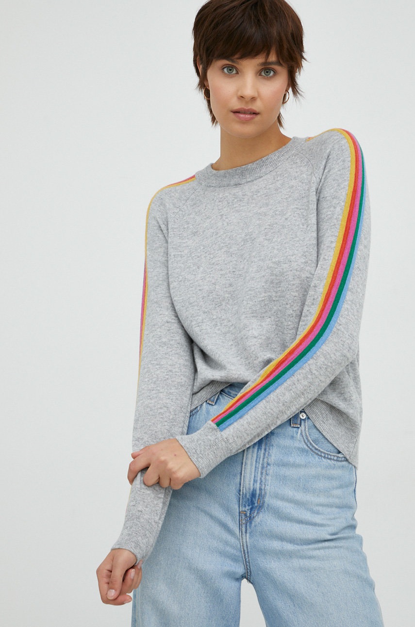 

Пуловер с кашмир United Colors of Benetton дамски в сиво от лека материя, Сив