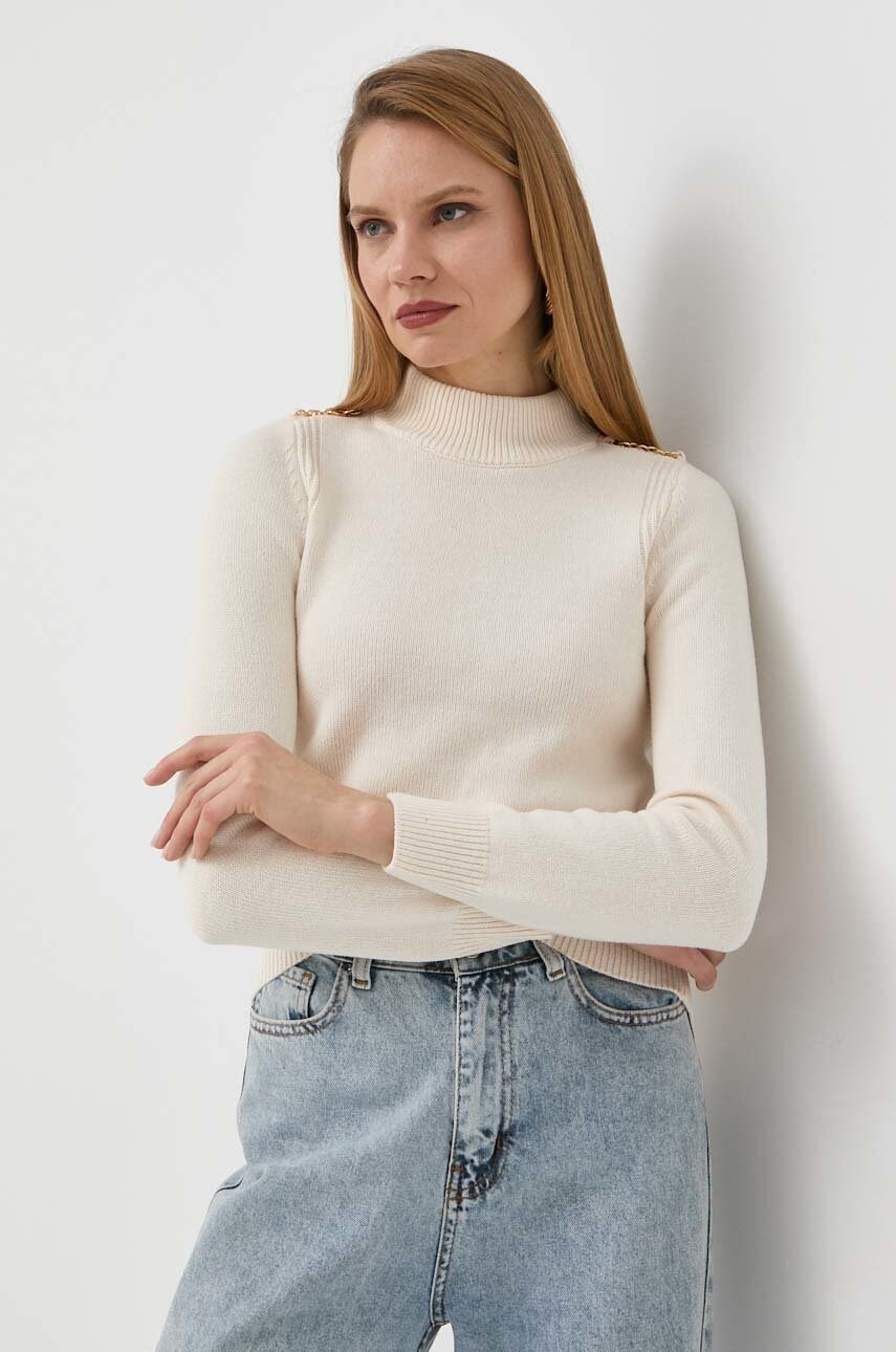 Morgan pulover femei, culoarea bej, cu turtleneck