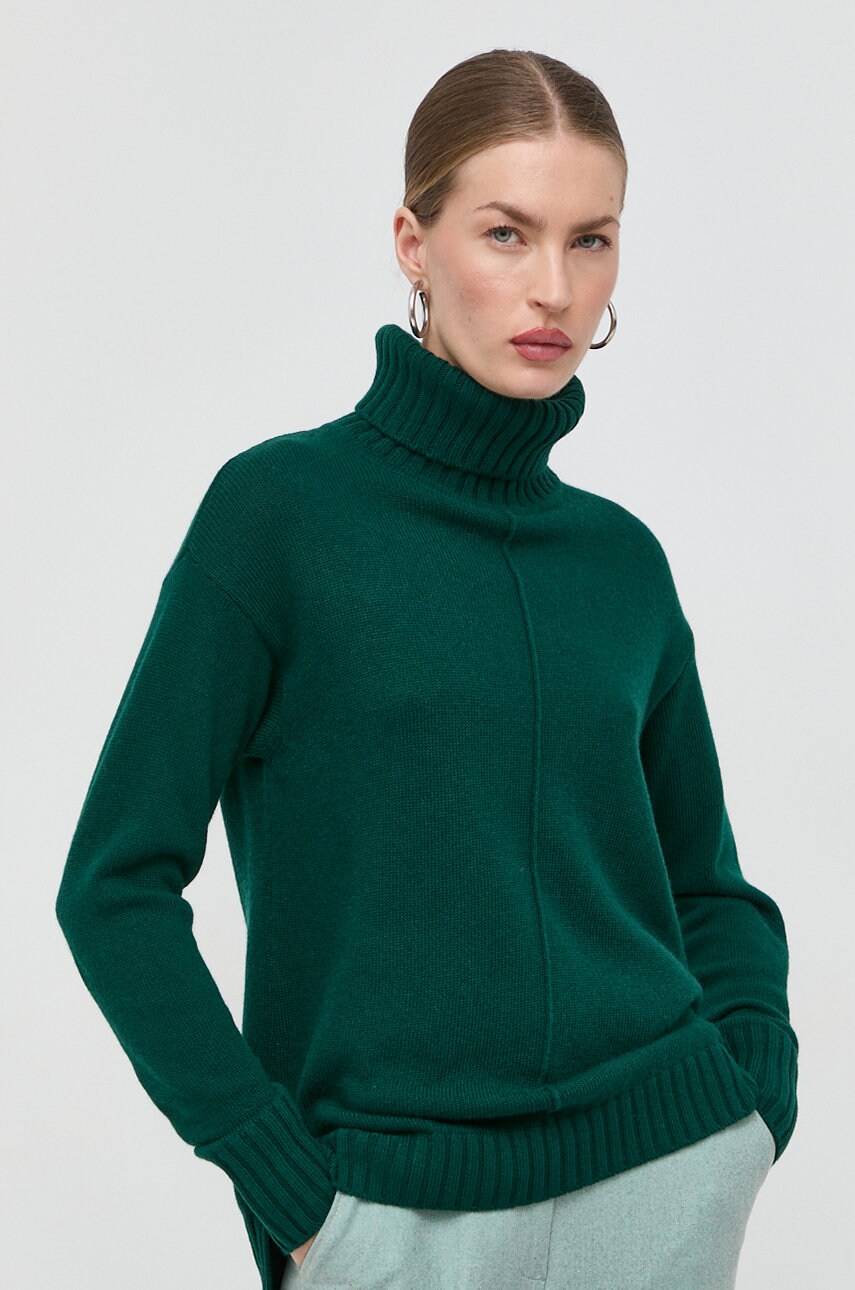 Luisa spagnoli pulover de lana cafiero femei, culoarea verde, light, cu guler