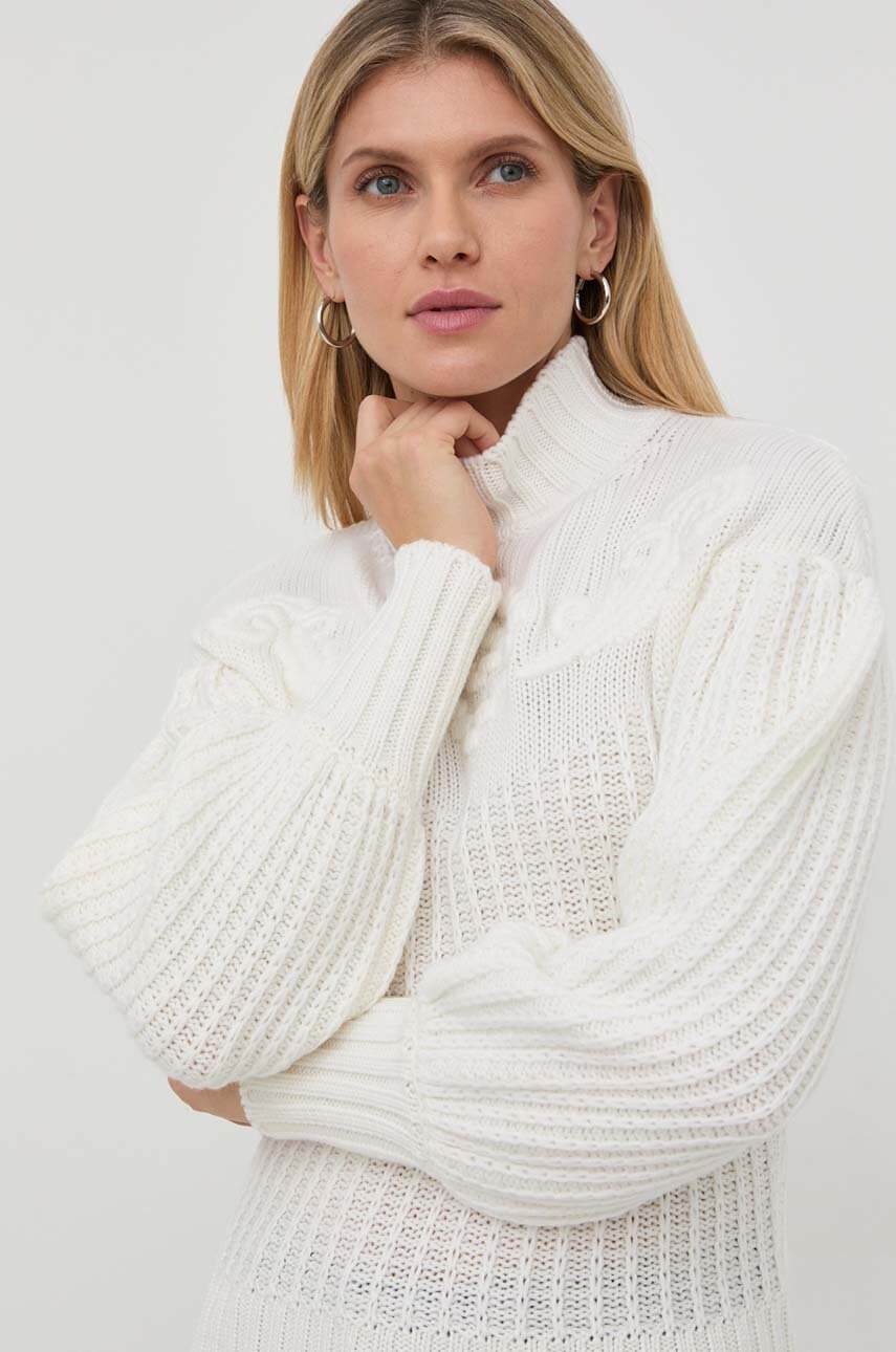 Luisa spagnoli pulover de lana femei, culoarea bej, cu turtleneck