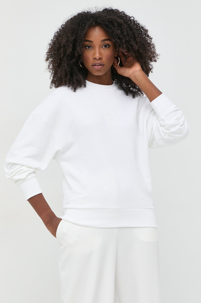 Karl lagerfeld hanorac de bumbac femei, culoarea alb, neted