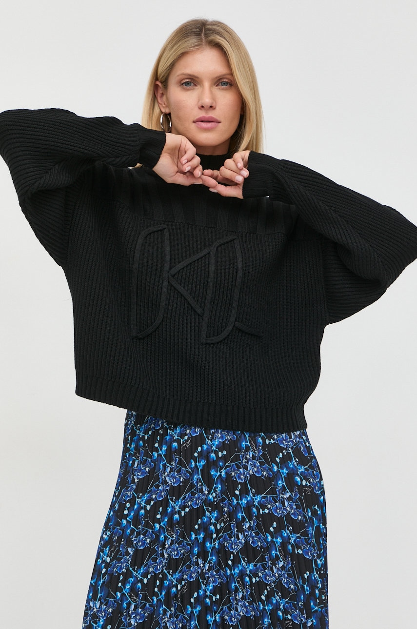 Karl lagerfeld pulover de lana femei, culoarea negru, light, cu turtleneck
