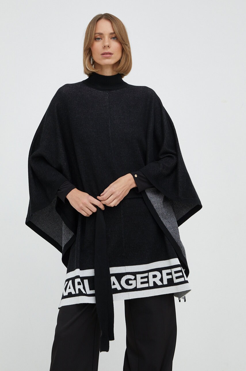 Karl lagerfeld poncho de lana femei, culoarea negru,