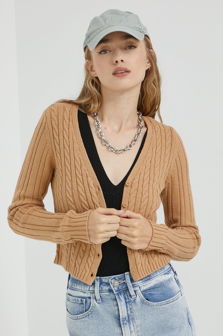 Hollister Co. cardigan femei, culoarea bej