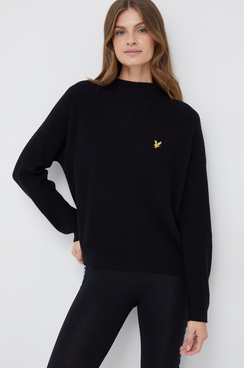 Lyle & scott pulover din amestec de lana femei, culoarea negru, light, cu turtleneck