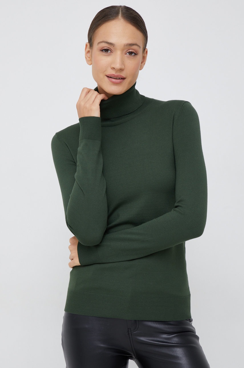 

Пуловер Sisley дамски в зелено от лека материя с поло, Зелен