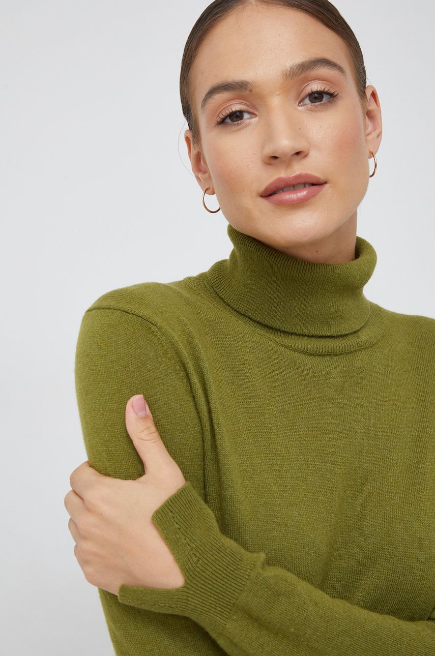 Sisley pulover din amestec de casmir femei, culoarea verde, light, cu guler amestec imagine noua