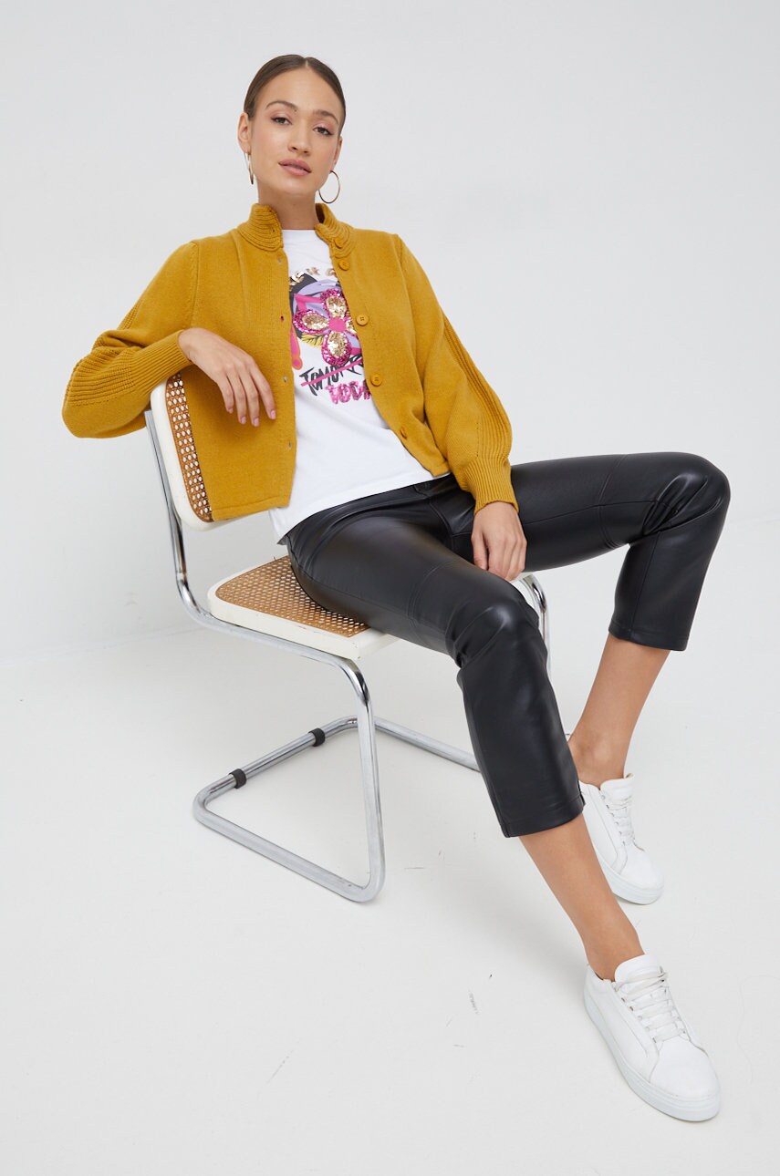 Sisley pulover din amestec de casmir femei, culoarea galben