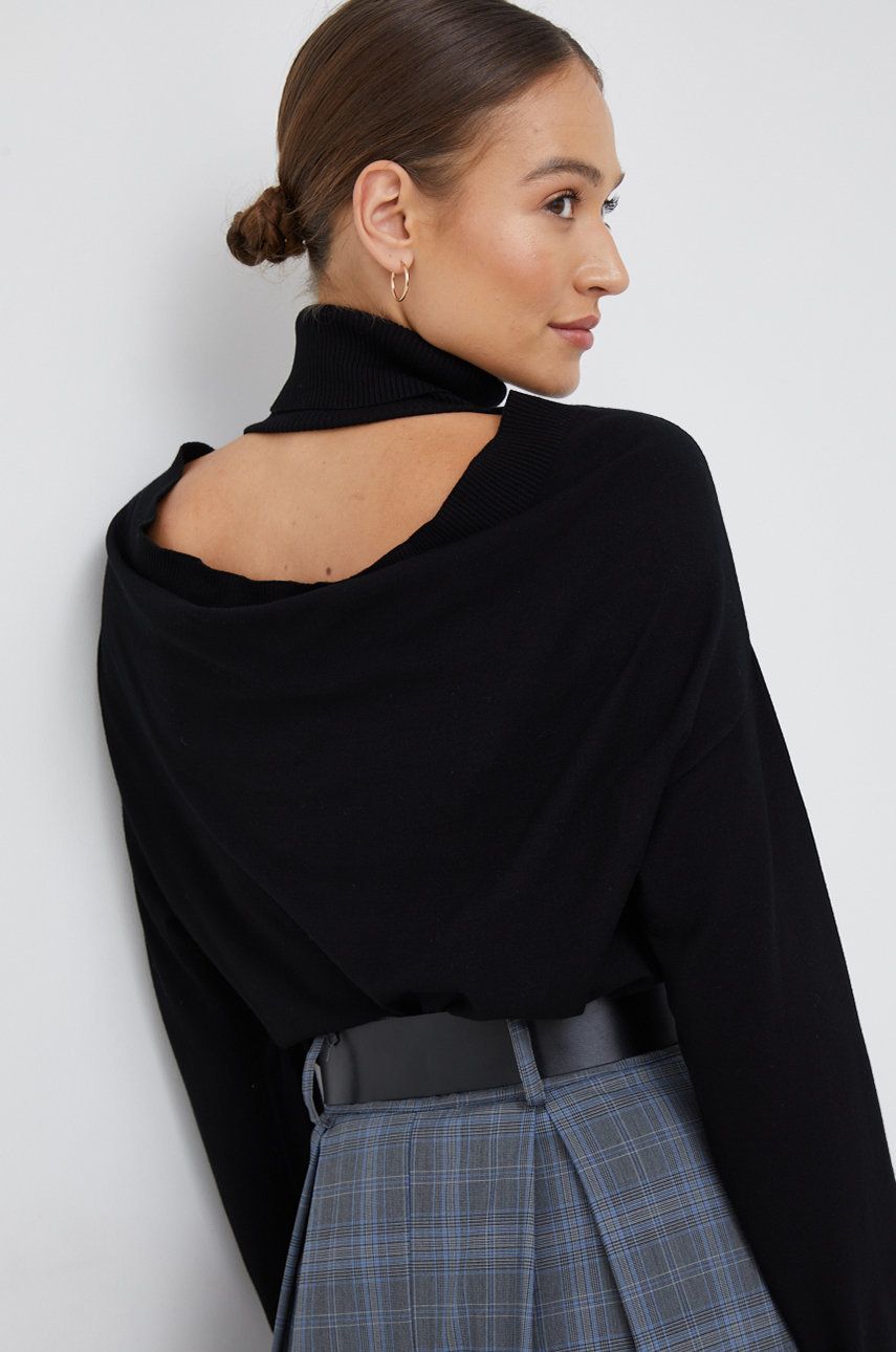 Sisley pulover femei, culoarea negru, light, cu guler answear.ro imagine noua gjx.ro