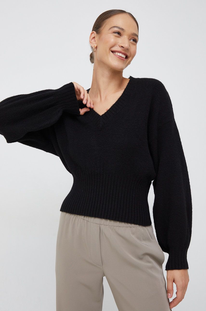Sisley pulover din amestec de lana femei, culoarea negru, Amestec imagine megaplaza.ro
