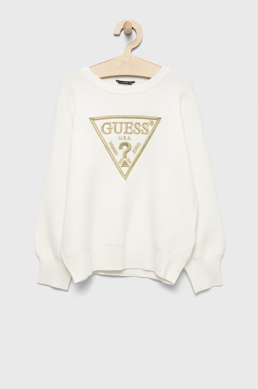 

Детски пуловер Guess в бяло от топла материя, Бял