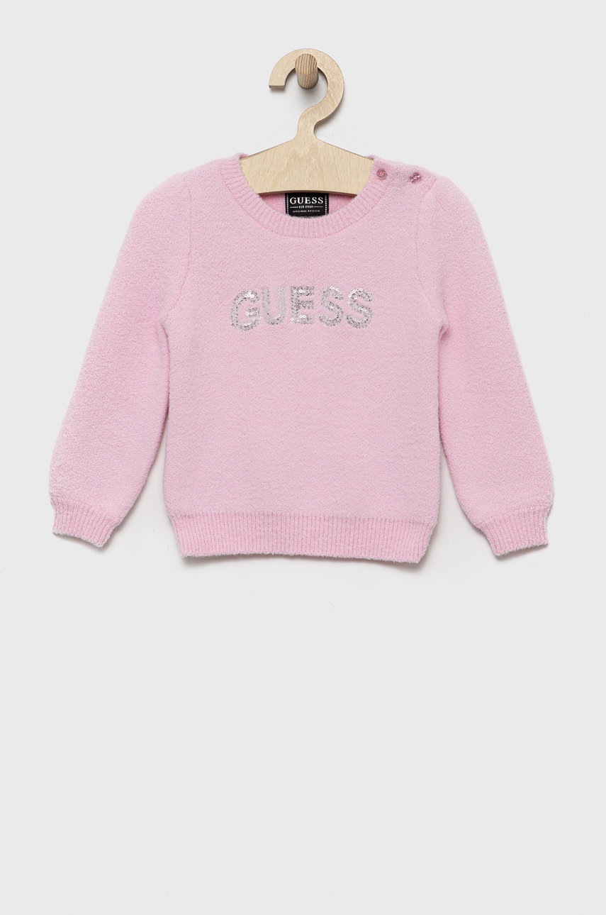 

Детски пуловер Guess в розово от лека материя, Розов