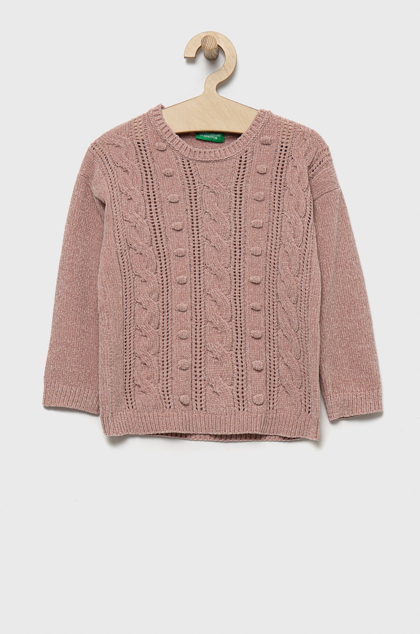 United Colors of Benetton pulover copii culoarea roz, light