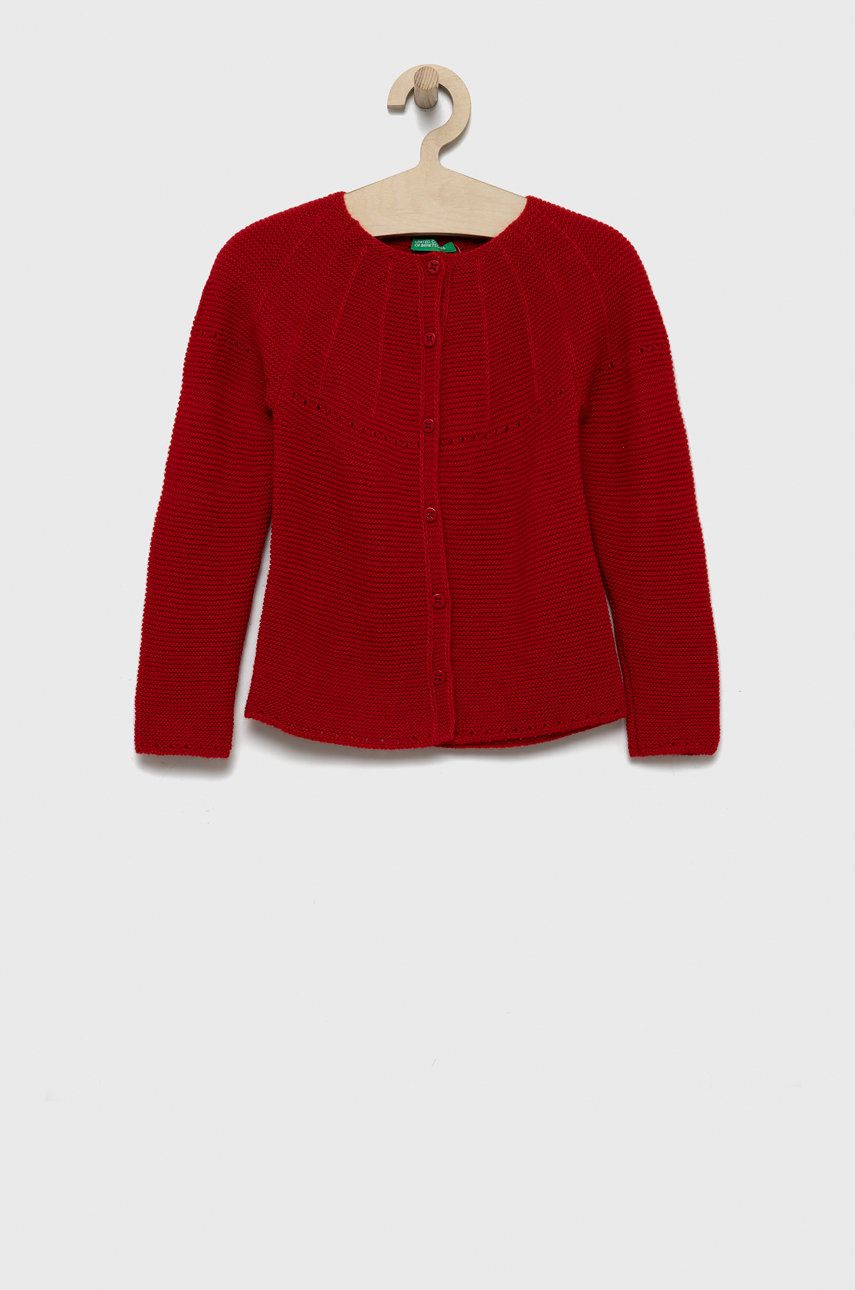 Dětský svetr s příměsí vlny United Colors of Benetton červená barva, lehký - červená -  75% Akr