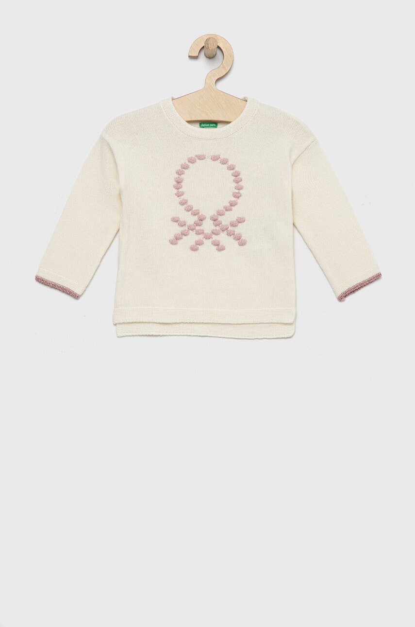 United Colors Of Benetton pulover pentru copii din amestec de casmir culoarea alb