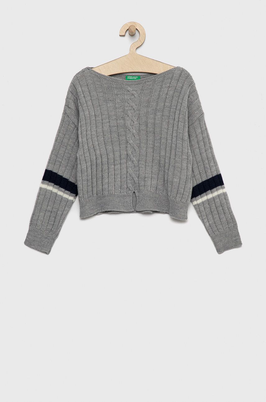 Dětský svetr s příměsí vlny United Colors of Benetton šedá barva, lehký - šedá -  75% Akryl