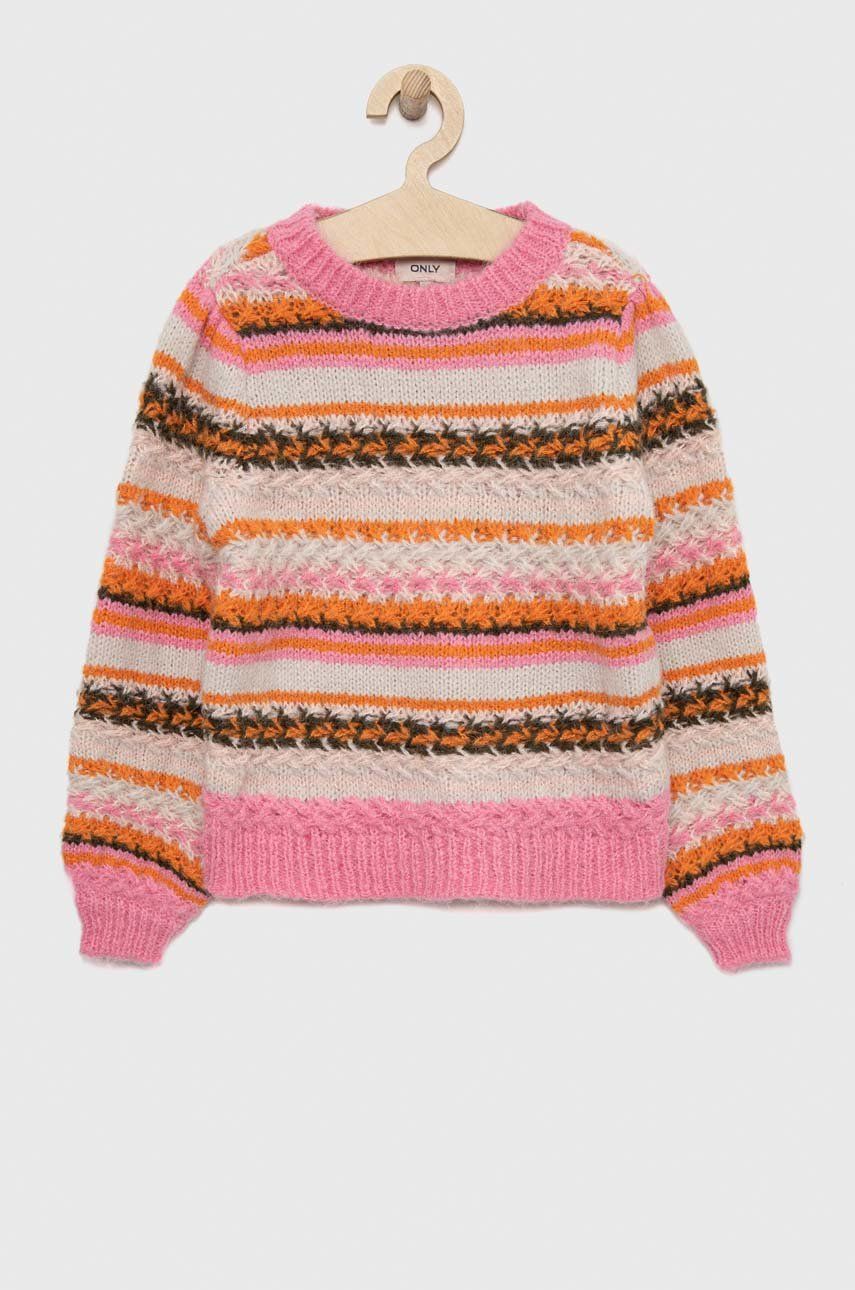 Dětský svetr Kids Only růžová barva, hřejivý - růžová -  57% Recyklovaný polyester