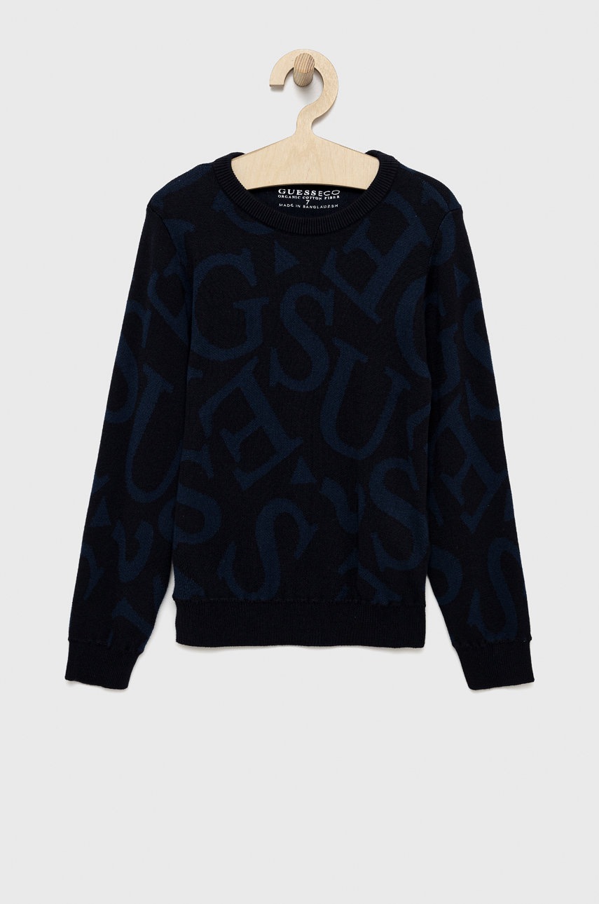 

Дитячий бавовняний светер Guess колір синій легкий