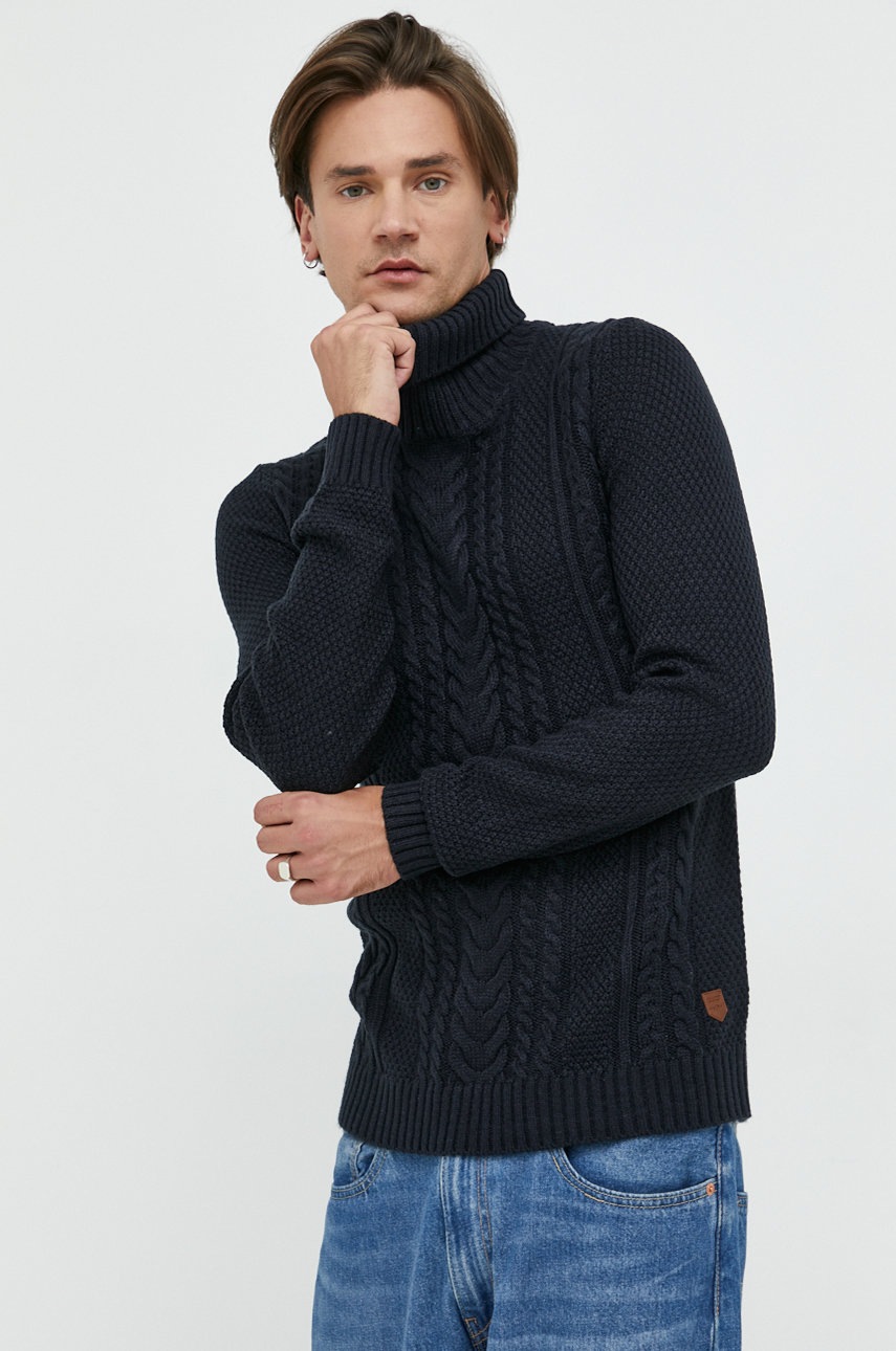 

Пуловер Jack & Jones мъжки в тъмносиньо от лека материя с поло, Тъмносин